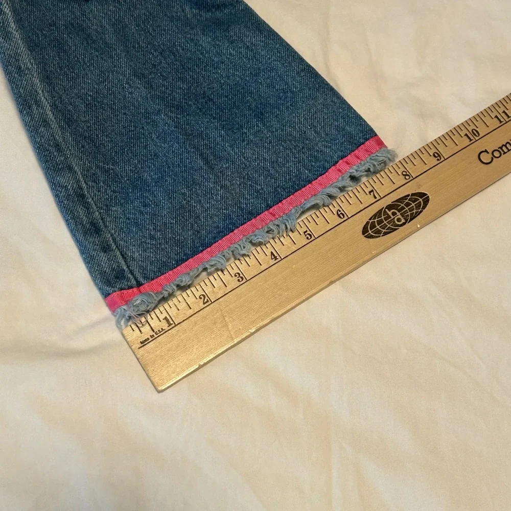 Vtg Y2K Sonoma Jean Co‎ Girls Flare Jeans Denim Embroidered Flower Pink Trim 6X